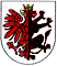 Herb województwa kujawsko-pomorskiego: czerwony połuorzeł i czarny połulew na srebnym polu