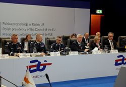 Head of International Police Cooperation Bureau, NPHq, colonel Ireneusz Sienko with the Heads of the Polish Police and Minister of Internal Affairs during the meeting in the framework of Polish Presidency in EU